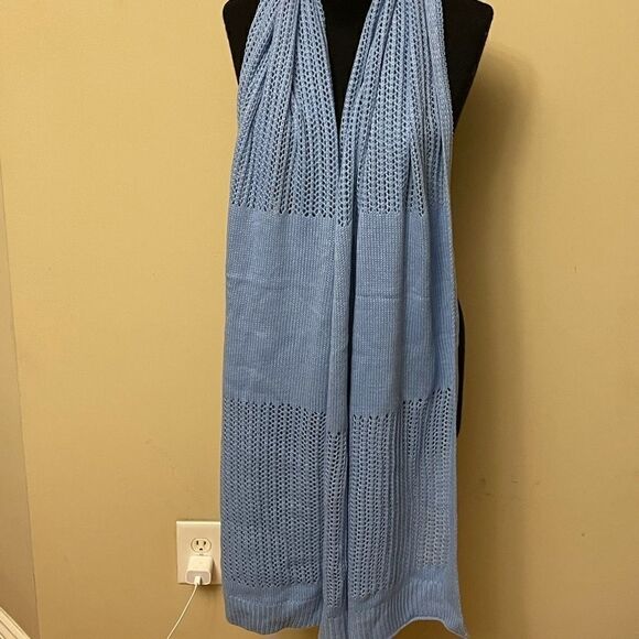 NWT DKNY Blue open Knit Blocked Scarf - Picture 2 of 4
